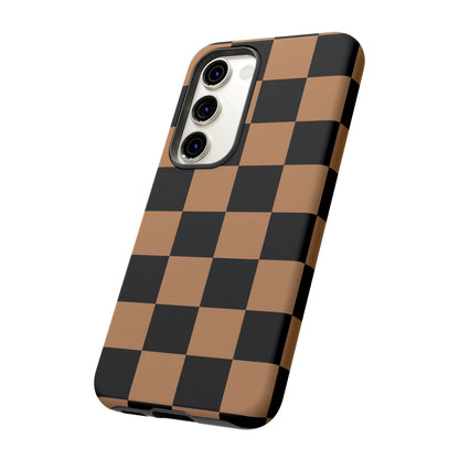 Brown Checkered Phone Case | Aesthetic Checkerboard iPhone & Samsung Tough Case