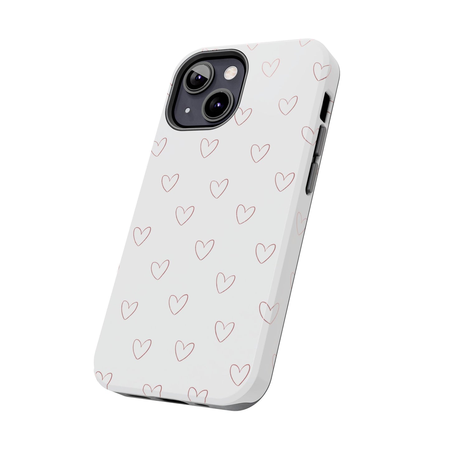 Hand-Drawn Hearts Tough Phone Case | Minimal Pink Heart Pattern
