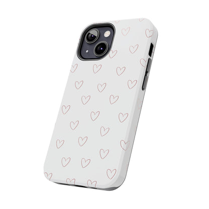 Hand-Drawn Hearts Tough Phone Case | Minimal Pink Heart Pattern