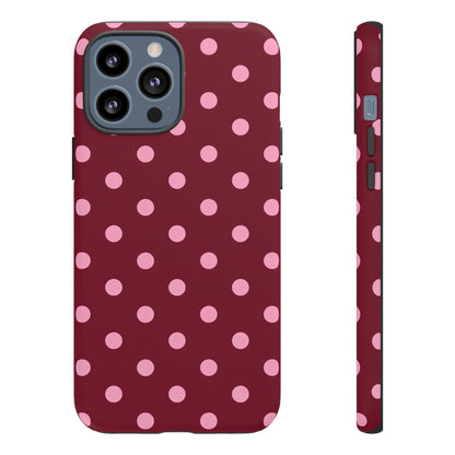 Pink Polka Dot Phone Case – Cute Aesthetic Tough Protective Phone Cover for Iphone, Samsung Galaxy and Pixel