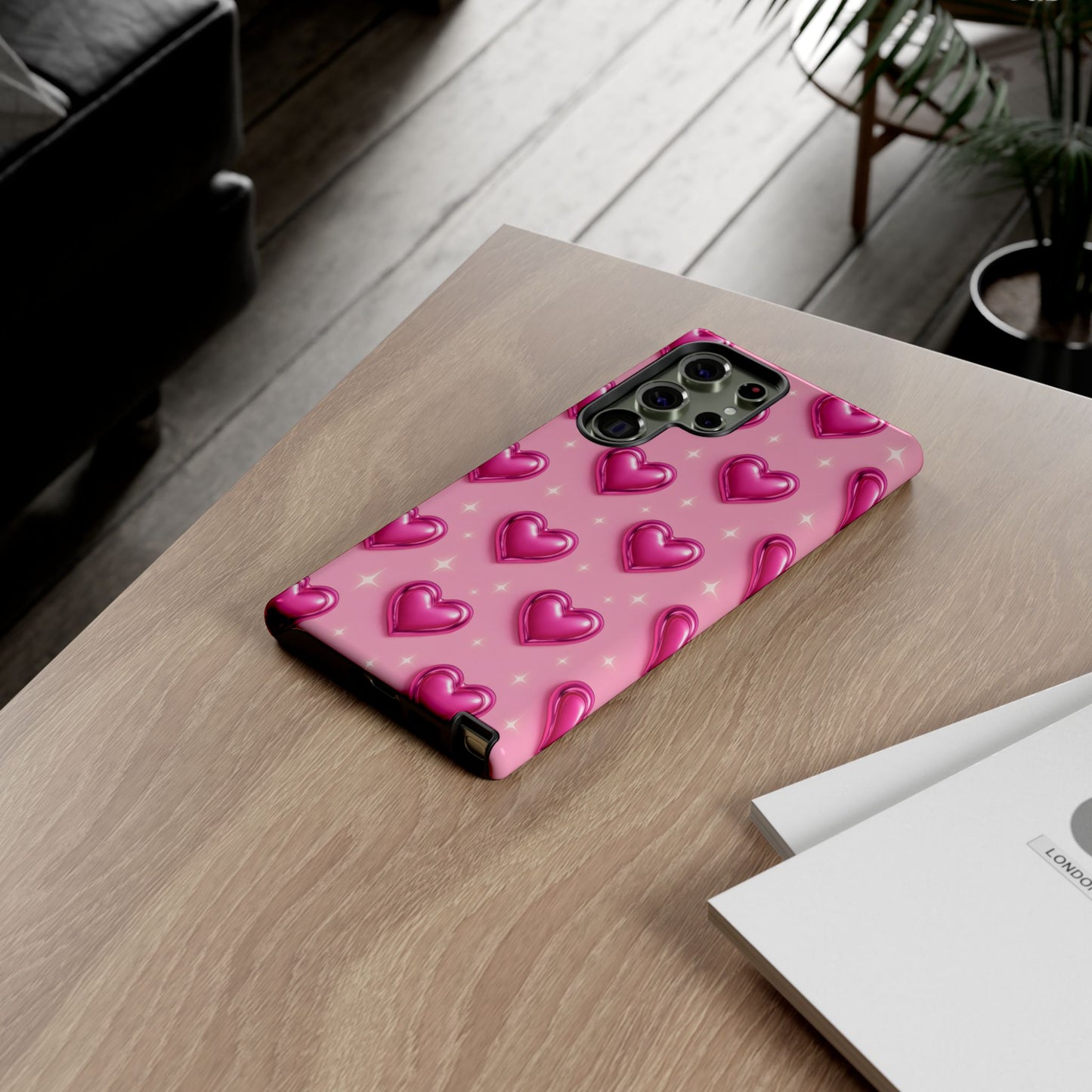 Pink Heart Pattern Phone Case | Tough Protective Case for Iphone, Samsung Galaxy and Pixel