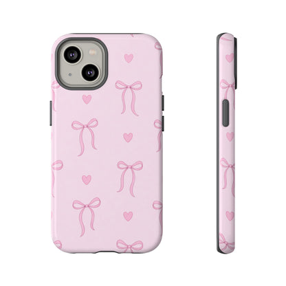 Pink Bow Heart Aesthetic Phone Case – Coquette Cute Tough Cover