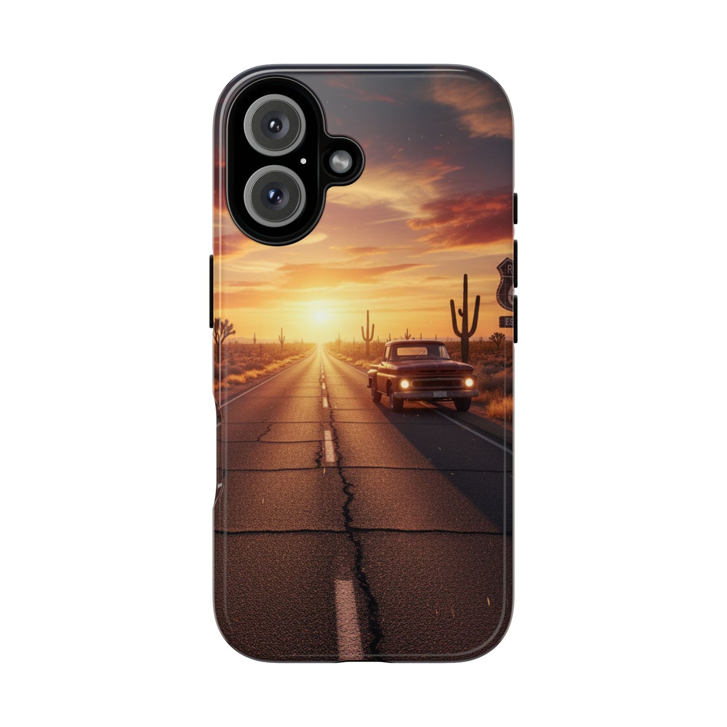 Route 66 Sunset Desert Highway Phone Case – Road Trip Travel Aesthetic Tough Case