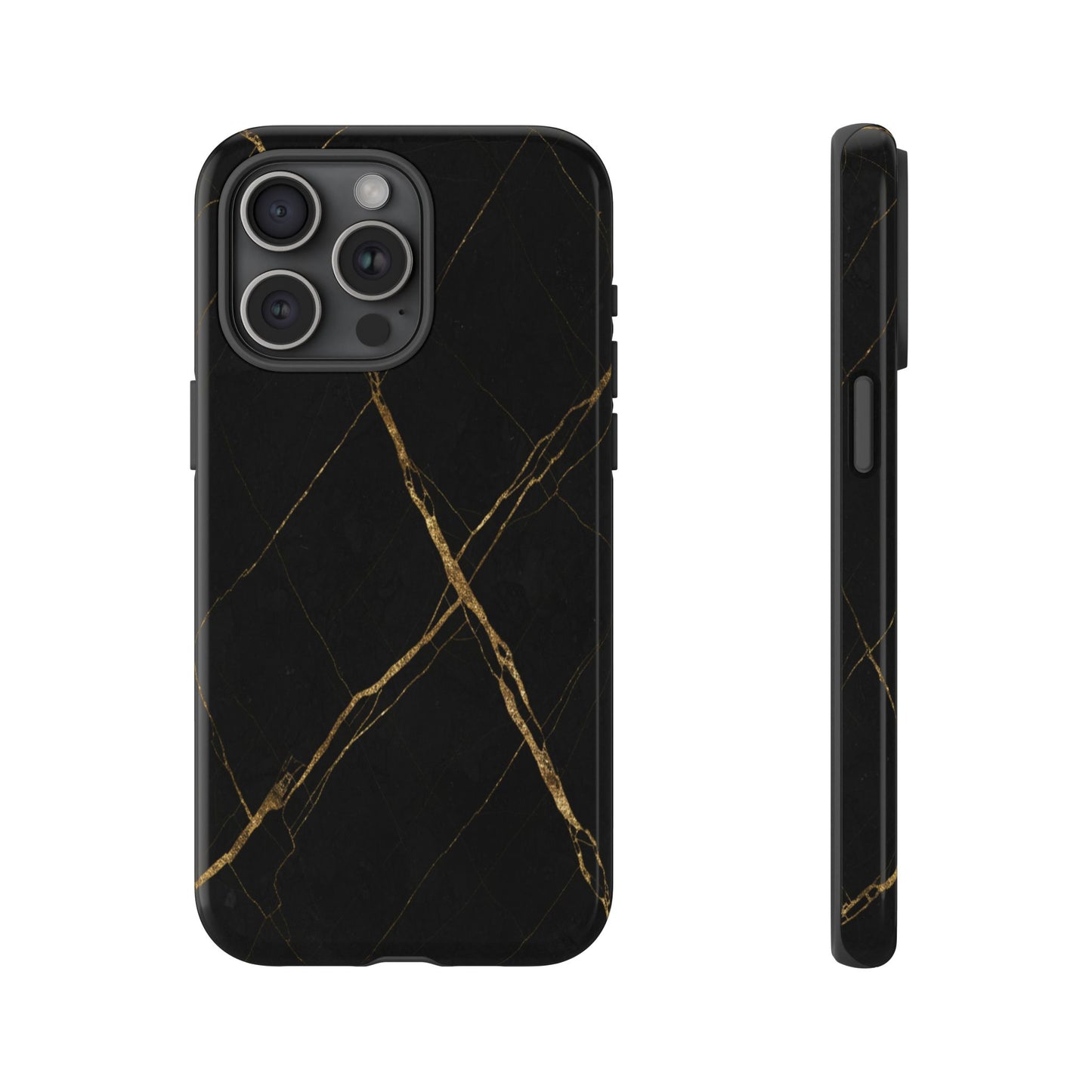 Black Marble Phone Case with Gold Veins – Luxury Minimal Aesthetic Tough Case