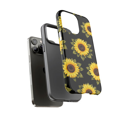 Sunflower Floral Tough Phone Case – Black Background Protective Cover for Iphone, Samsung Galaxy and Pixel