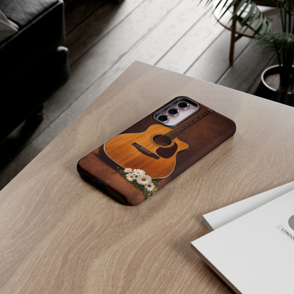 Acoustic Guitar Daisy Phone Case | Rustic Music Lover Tough Cover