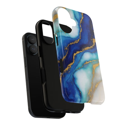 Blue & Gold Marble Phone Case – Luxury Resin Art Tough Case (iPhone, Samsung, Pixel)