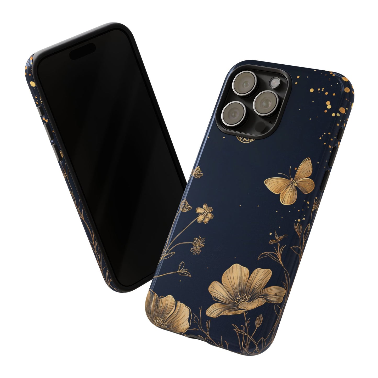 Gold Floral Butterfly Phone Case, Dark Aesthetic Botanical, Elegant Black Luxury iPhone Samsung Cover