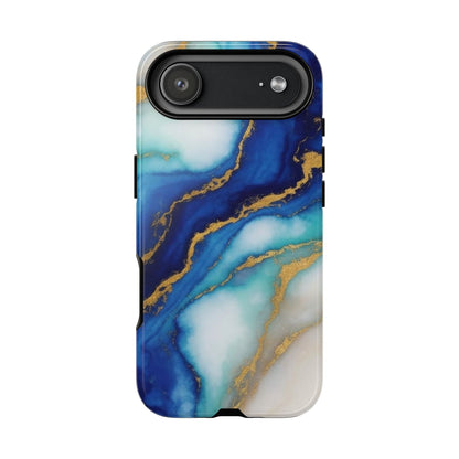 Blue & Gold Marble Phone Case – Luxury Resin Art Tough Case (iPhone, Samsung, Pixel)