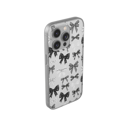 Black & White Bow Pattern Phone Case | Minimal Coquette Flexi Case