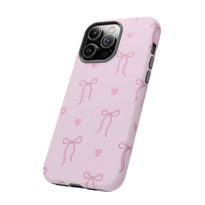 Pink Bow Heart Aesthetic Phone Case – Coquette Cute Tough Cover
