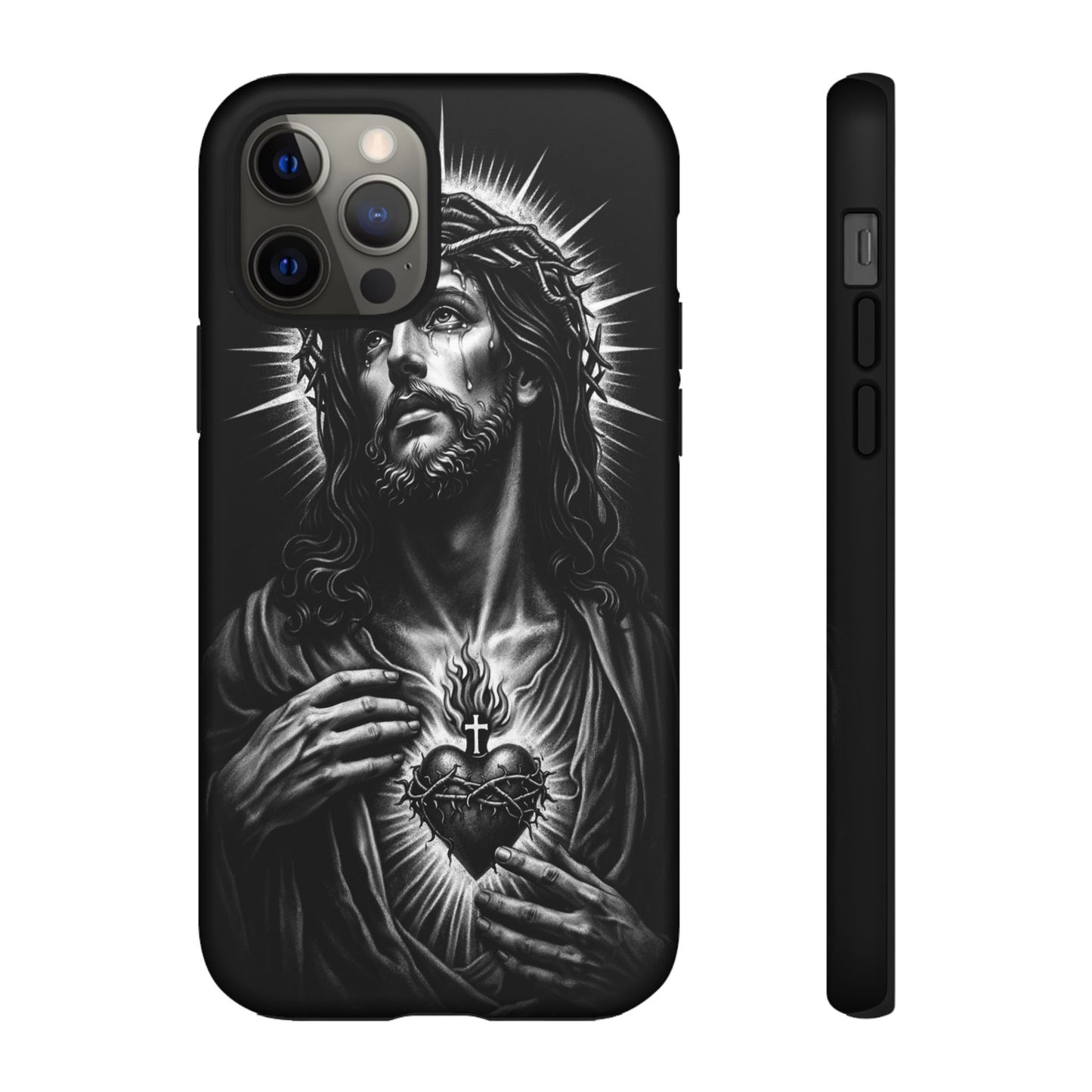 Jesus Sacred Heart Phone Case Black White Christian Faith Aesthetic