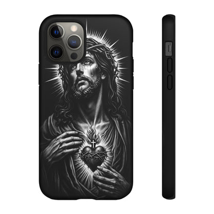 Jesus Sacred Heart Phone Case Black White Christian Faith Aesthetic