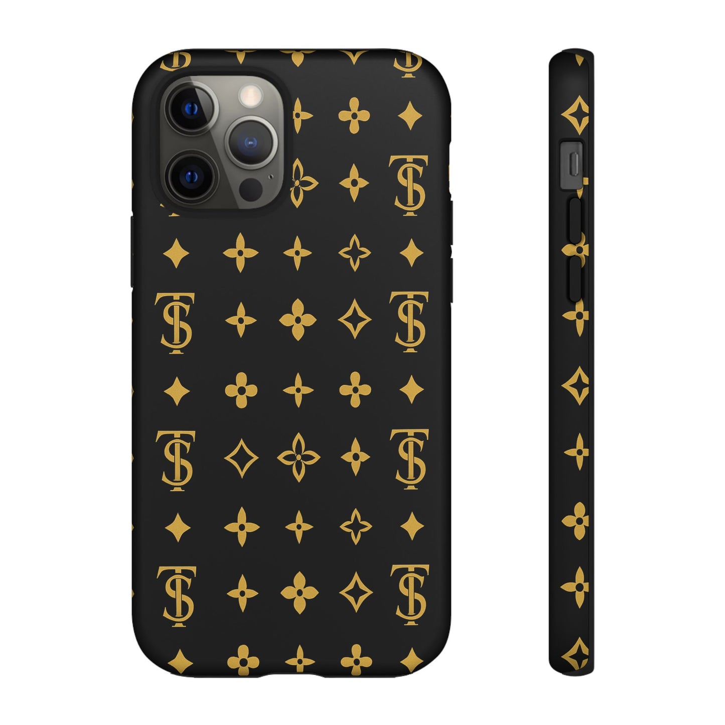 Gold Monogram Pattern Tough Phone Case | Black & Gold Luxury Design for Iphone, Samsung Galaxy and Pixel