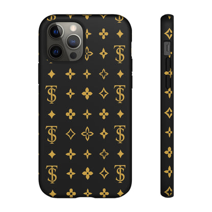 Gold Monogram Pattern Tough Phone Case | Black & Gold Luxury Design for Iphone, Samsung Galaxy and Pixel