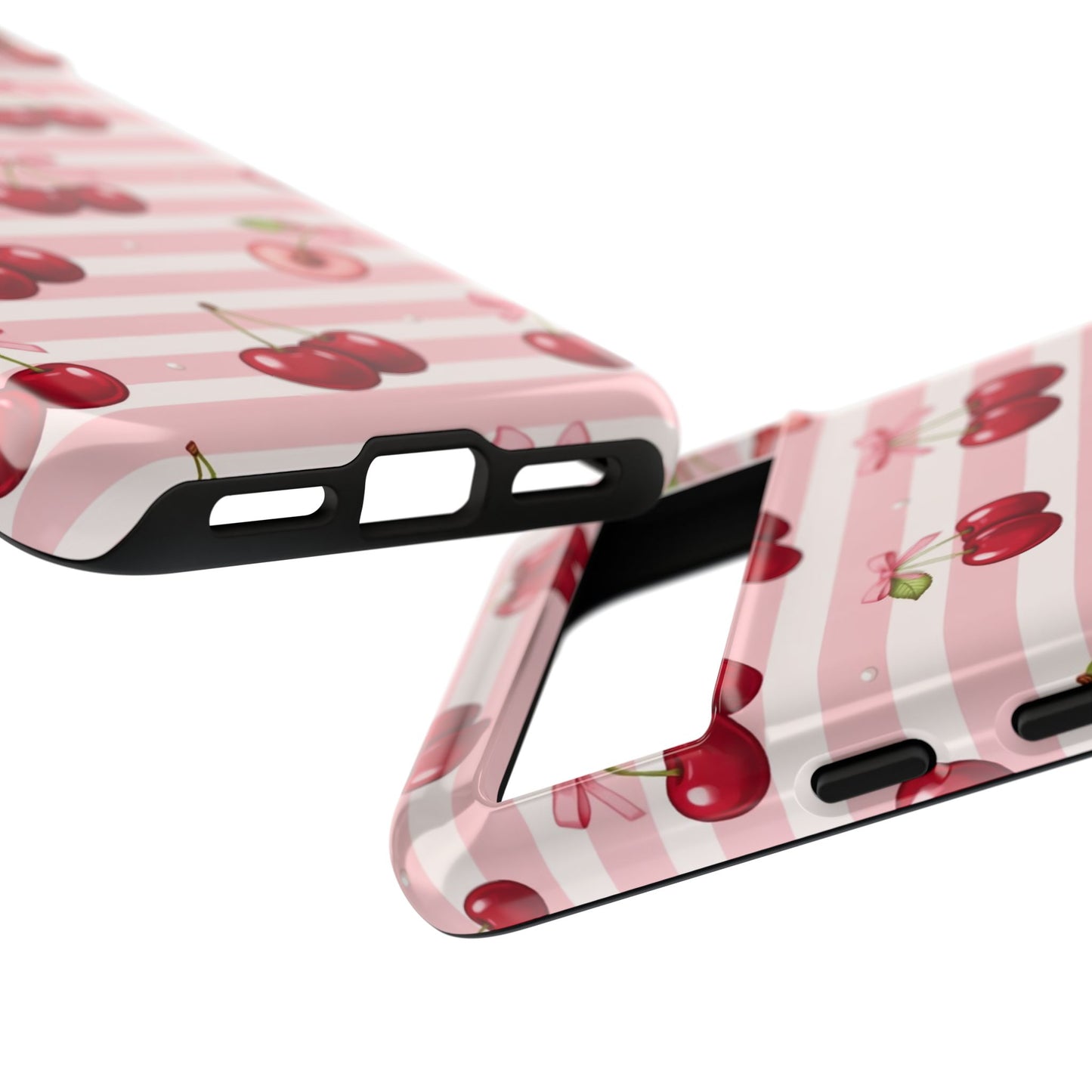 Coquette Cherry Bow Phone Case | Cute Pink Aesthetic Cherry Pattern Tough Case for iPhone & Samsung