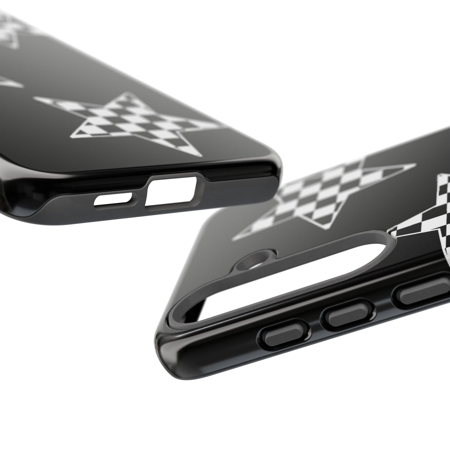 Checkered Star Tough Phone Case – Black Retro Graphic Protective Cover for Iphone, Samsung Galaxy and Pixel