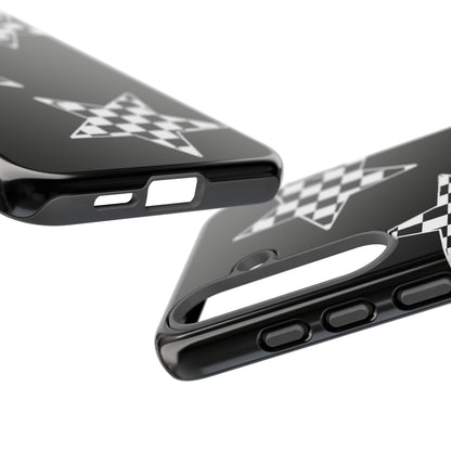 Checkered Star Tough Phone Case – Black Retro Graphic Protective Cover for Iphone, Samsung Galaxy and Pixel