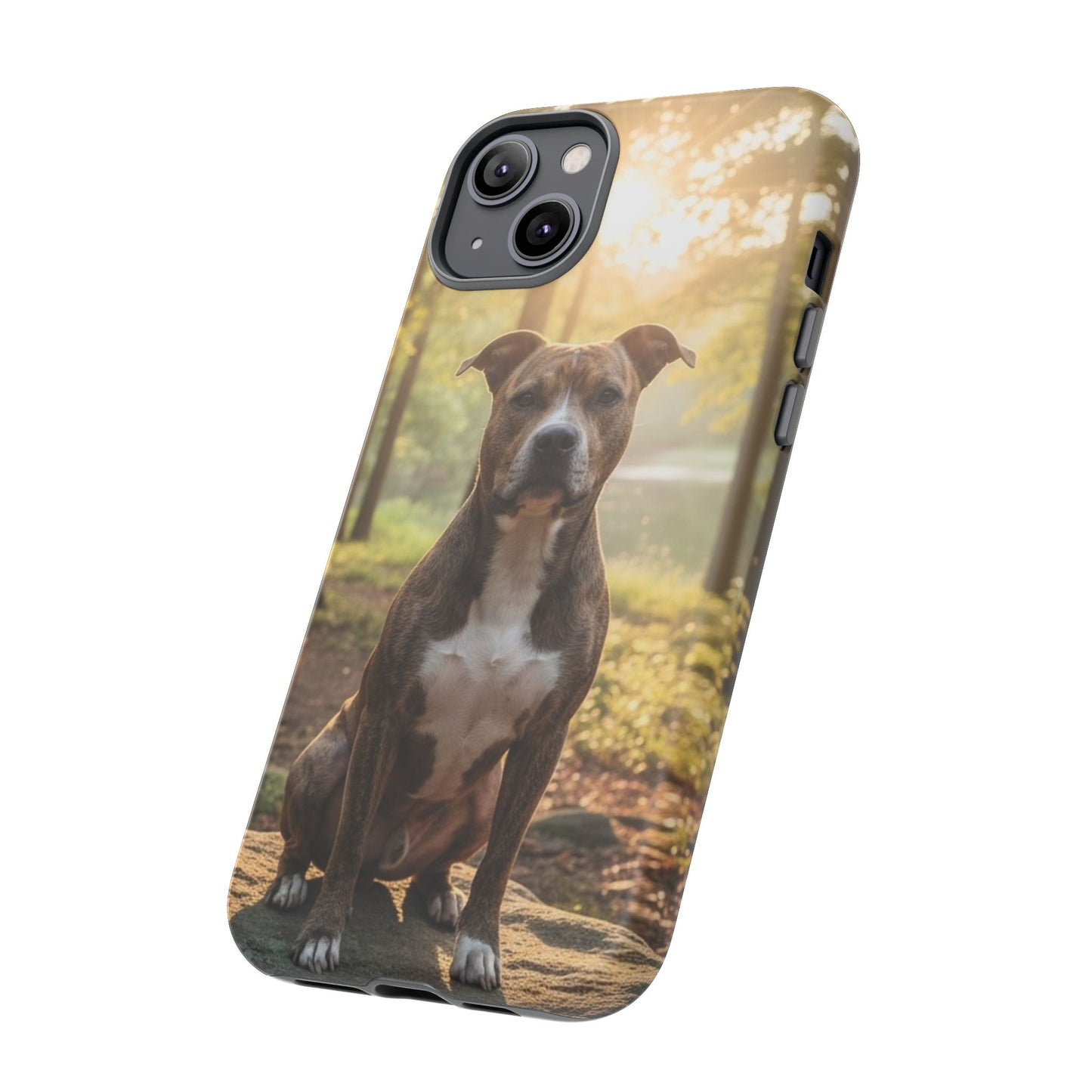 Pitbull Portrait Phone Case | Dog Lover Tough Case, Sunset Forest