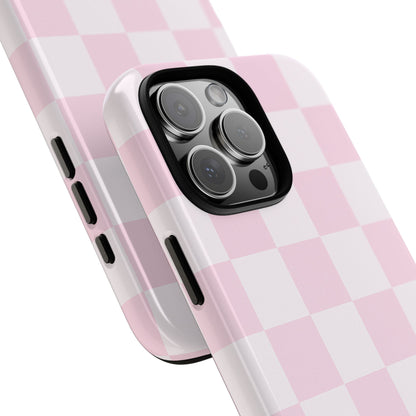 Light Pink Checkerboard Phone Case | Pastel Aesthetic Checkered iPhone & Samsung Tough Case