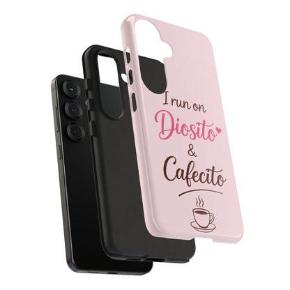 I Run on Diosito y Cafecito Phone Case, Pink Aesthetic Latina Faith Coffee Case, Girly Protective iPhone Samsung Cover