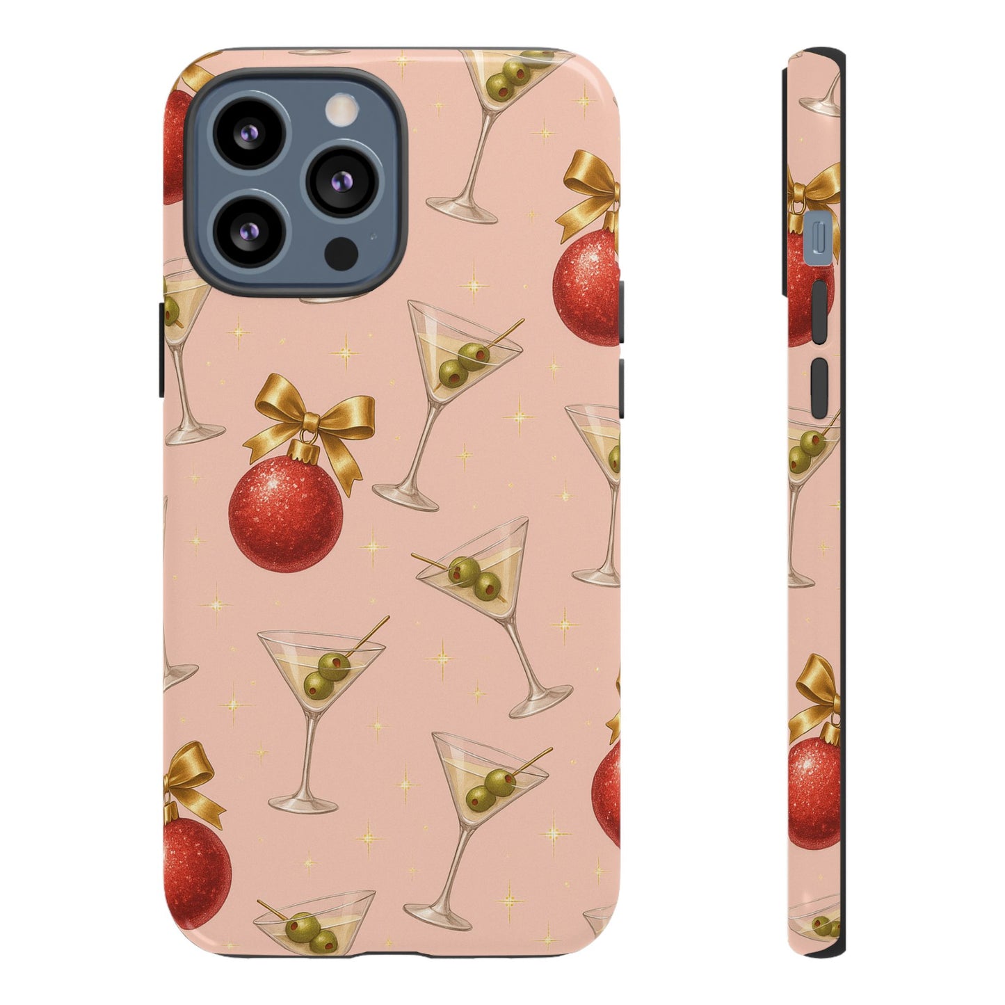 Cocktail Ornament Phone Case – Pink Martini & Cherry Pattern | Glossy or Matte for Iphone, Samsung Galaxy and Pixel