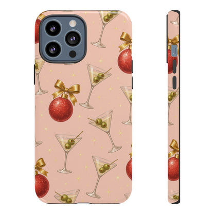 Cocktail Ornament Phone Case – Pink Martini & Cherry Pattern | Glossy or Matte for Iphone, Samsung Galaxy and Pixel
