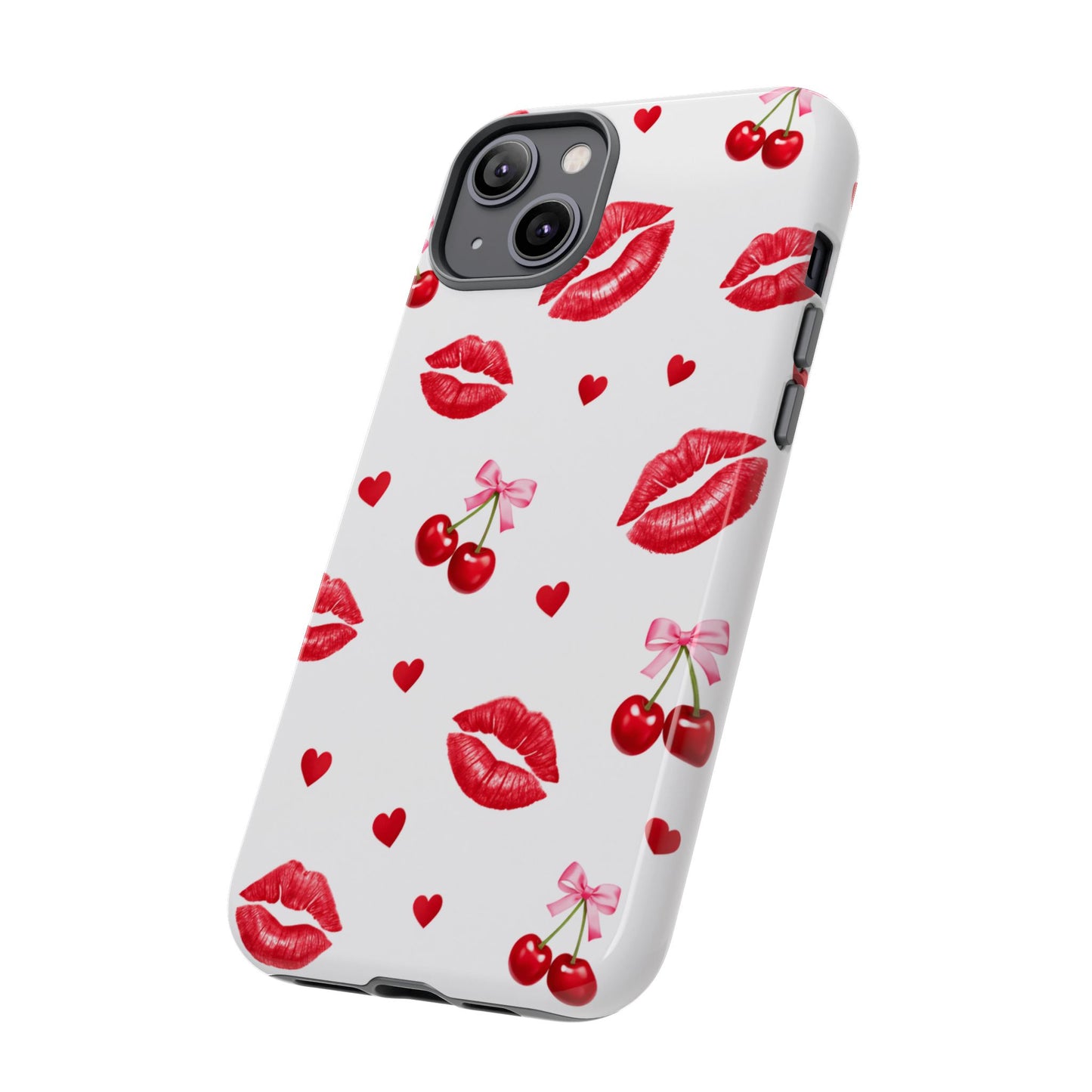 Red Lips & Cherry Phone Case – Y2K Retro Aesthetic Tough Cover