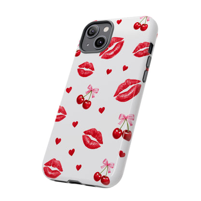 Red Lips & Cherry Phone Case – Y2K Retro Aesthetic Tough Cover