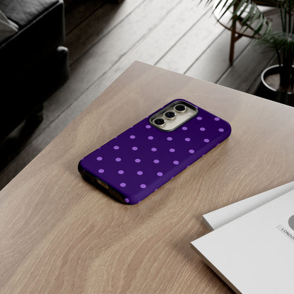 Purple Polka Dot Tough Phone Case – Cute Stylish Durable Protective Cover for Iphone, Samsung Galaxy and Pixel