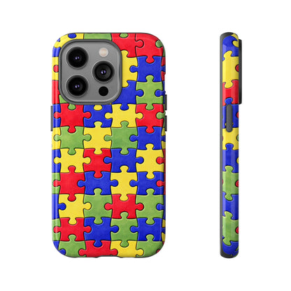 Colorful Puzzle Phone Case, Autism Awareness Jigsaw Design, Tough Protective Case, iPhone & Samsung Case, Vibrant Puzzle Pattern