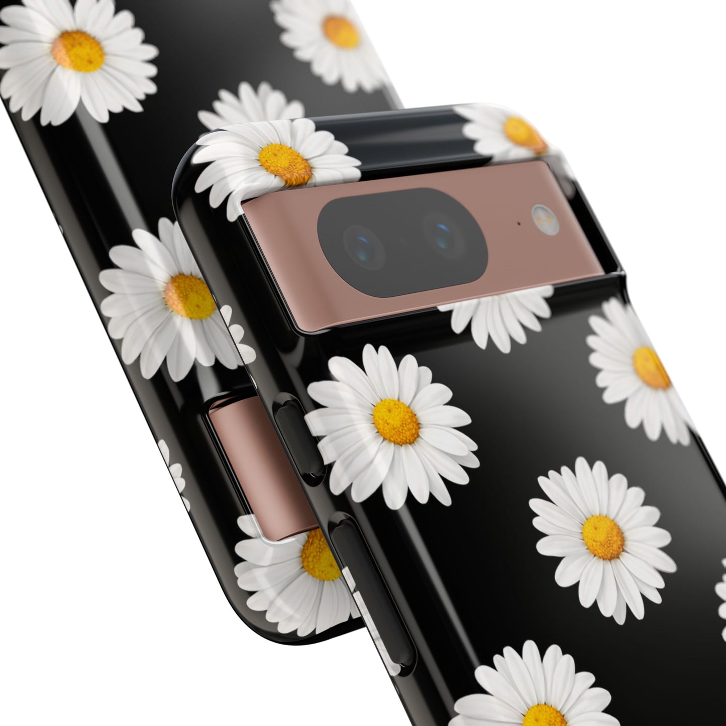 Black Daisy Floral Tough Phone Case – Cute Protective Cover for Iphone, Samsung Galaxy and Pixel