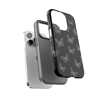 White Butterfly Pattern Phone Case – Dark Aesthetic Monochrome Tough Cover