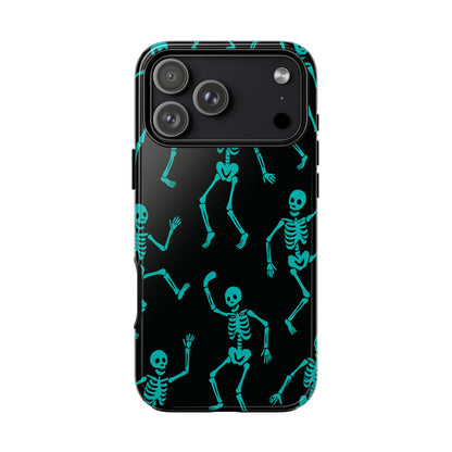 Dancing Teal Skeletons Phone Case | Tough Protective Case for Iphone, Samsung Galaxy and Pixel