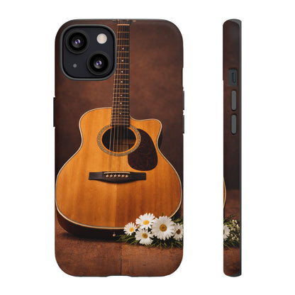 Acoustic Guitar Daisy Phone Case | Rustic Music Lover Tough Cover