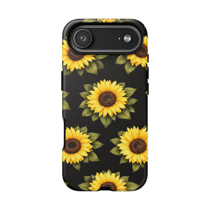 Sunflower Floral Tough Phone Case – Black Background Protective Cover for Iphone, Samsung Galaxy and Pixel