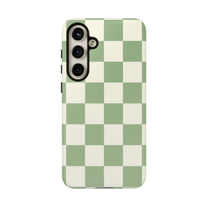 Sage Green Checkerboard Phone Case | Minimal Aesthetic Checkered iPhone & Samsung Tough Case
