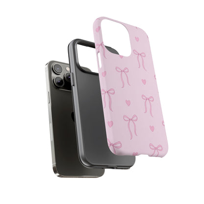Pink Bow Heart Aesthetic Phone Case – Coquette Cute Tough Cover