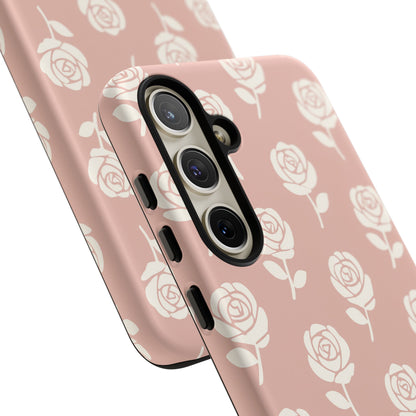 White Rose Pattern Tough Phone Case | Elegant Floral Aesthetic Case for Iphone, Samsung Galaxy and Pixel