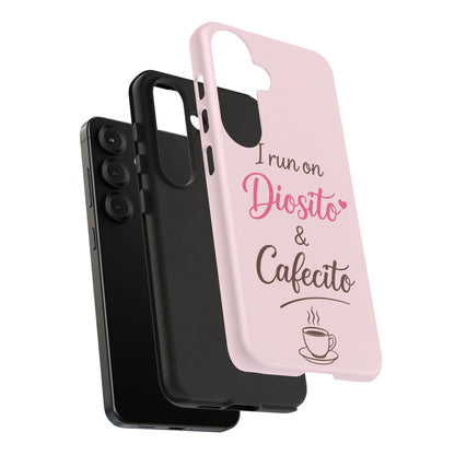 I Run on Diosito y Cafecito Phone Case, Pink Aesthetic Latina Faith Coffee Case, Girly Protective iPhone Samsung Cover