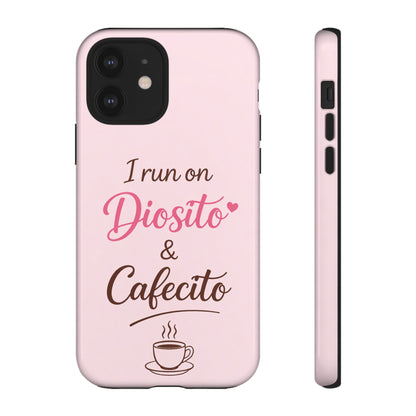 I Run on Diosito y Cafecito Phone Case, Pink Aesthetic Latina Faith Coffee Case, Girly Protective iPhone Samsung Cover