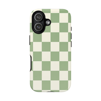 Sage Green Checkerboard Phone Case | Minimal Aesthetic Tough Case
