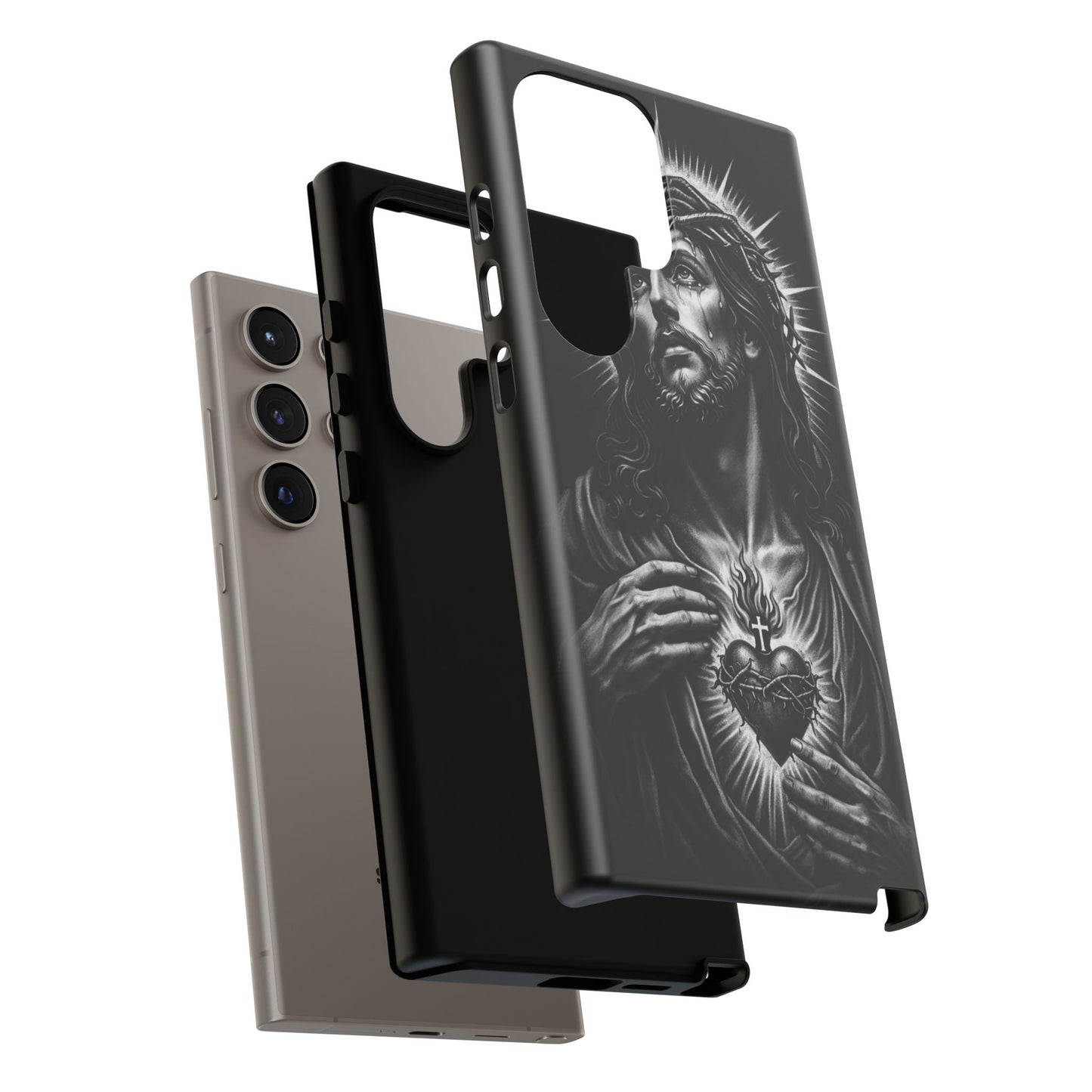 Jesus Sacred Heart Phone Case Black White Christian Faith Aesthetic