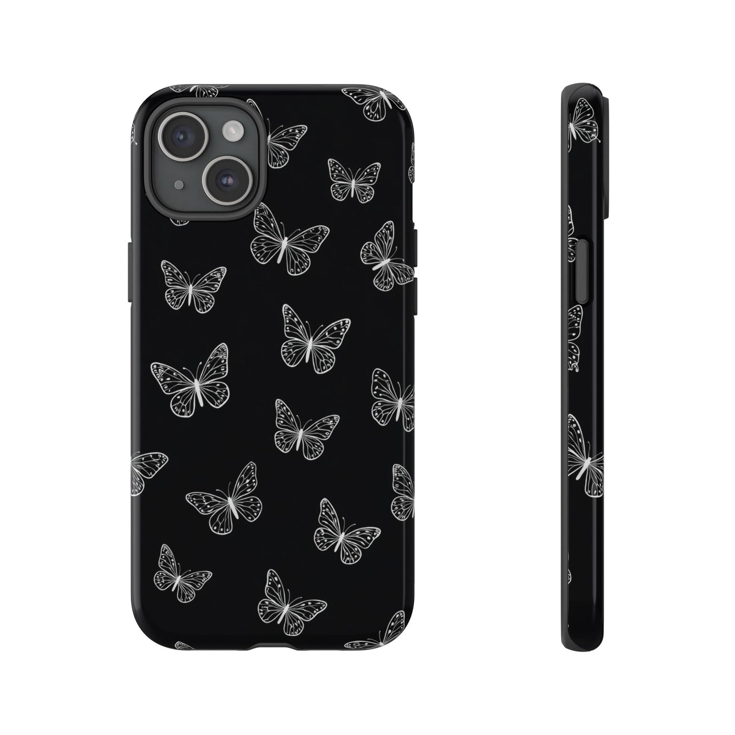 White Butterfly Pattern Phone Case – Dark Aesthetic Monochrome Tough Cover
