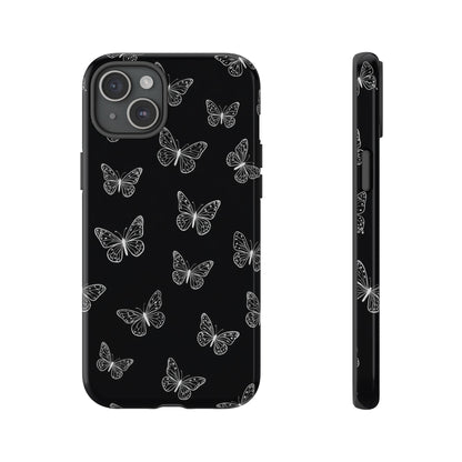 White Butterfly Pattern Phone Case – Dark Aesthetic Monochrome Tough Cover