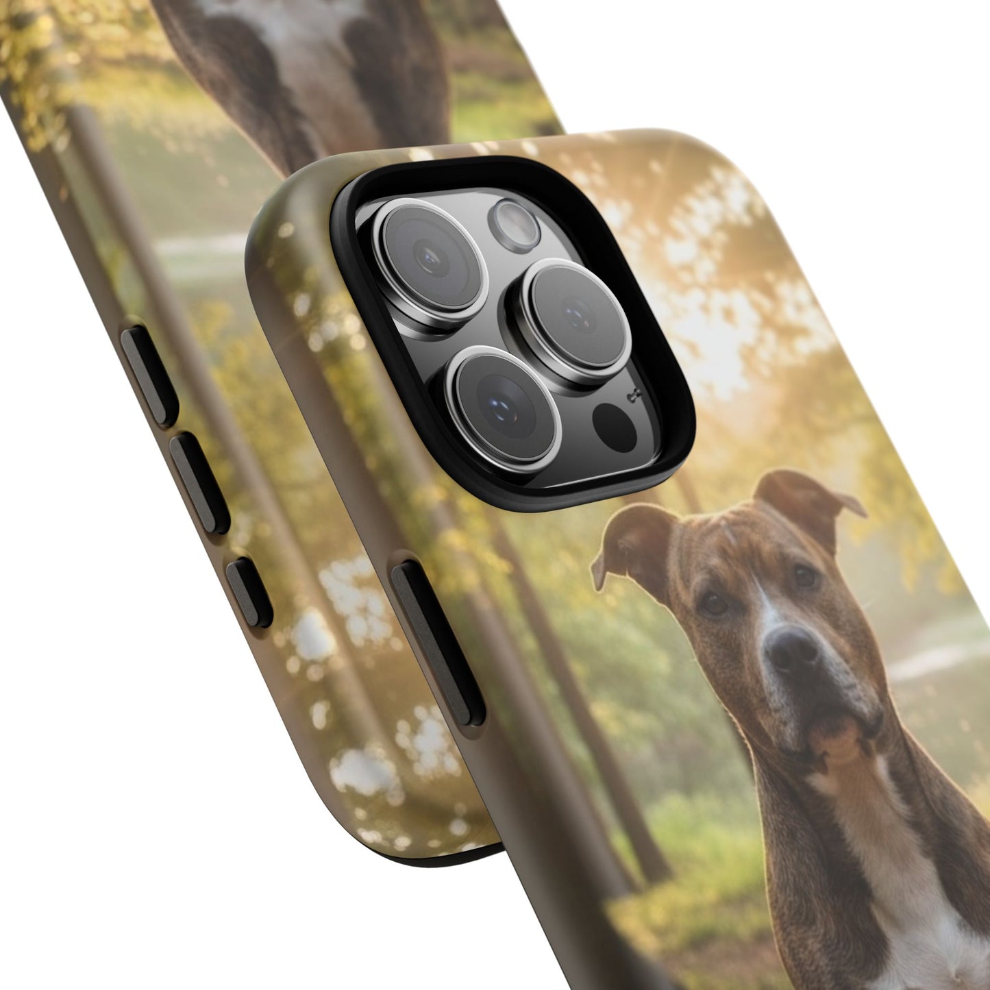 Pitbull Portrait Phone Case | Dog Lover Tough Case, Sunset Forest