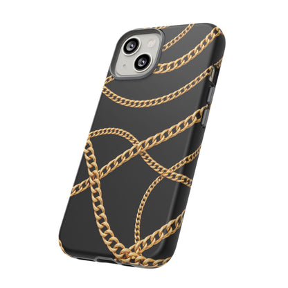 Luxury Gold Chain Phone Case – Black Designer Style Tough Protective Cover for Iphone, Samsung Galaxy and Pixel