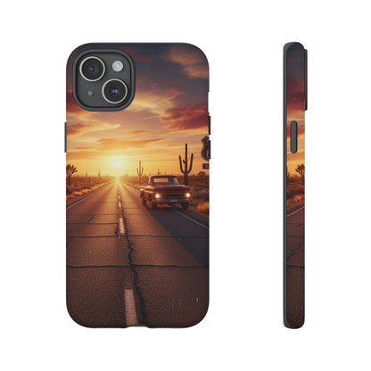Route 66 Sunset Desert Highway Phone Case – Road Trip Travel Aesthetic Tough Case