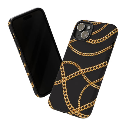 Luxury Gold Chain Phone Case – Black Designer Style Tough Protective Cover for Iphone, Samsung Galaxy and Pixel