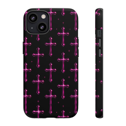 Neon Pink Cross Pattern Phone Case | Tough Protective Case for Iphone, Samsung Galaxy and Pixel
